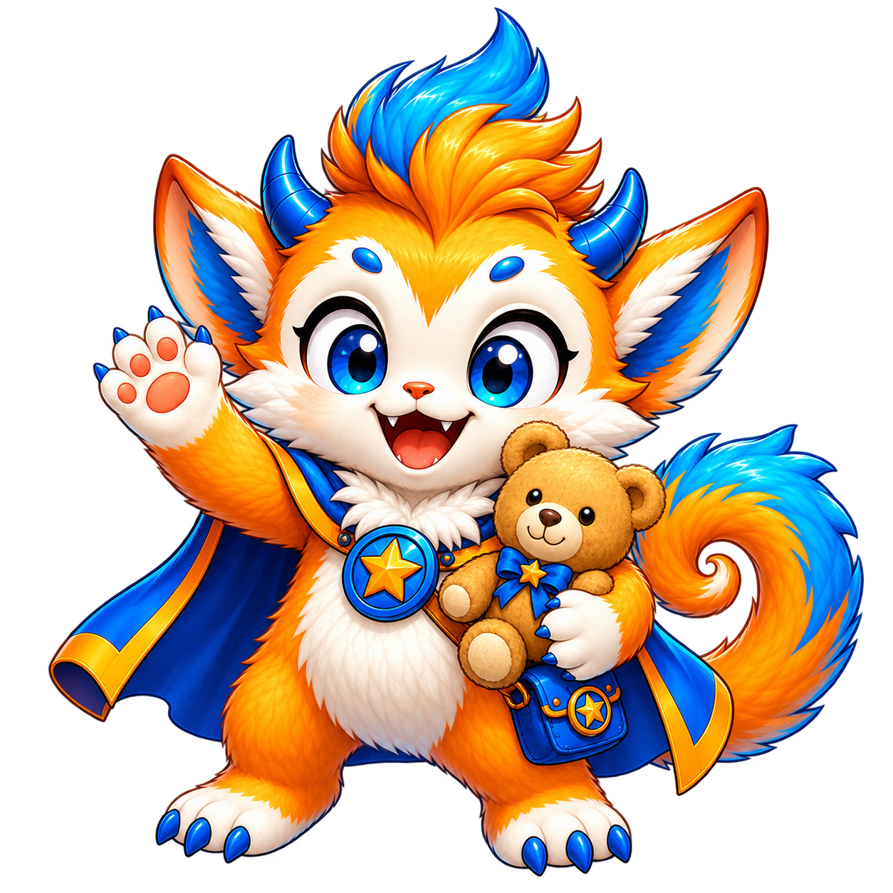 Clipsy holding a teddy bear