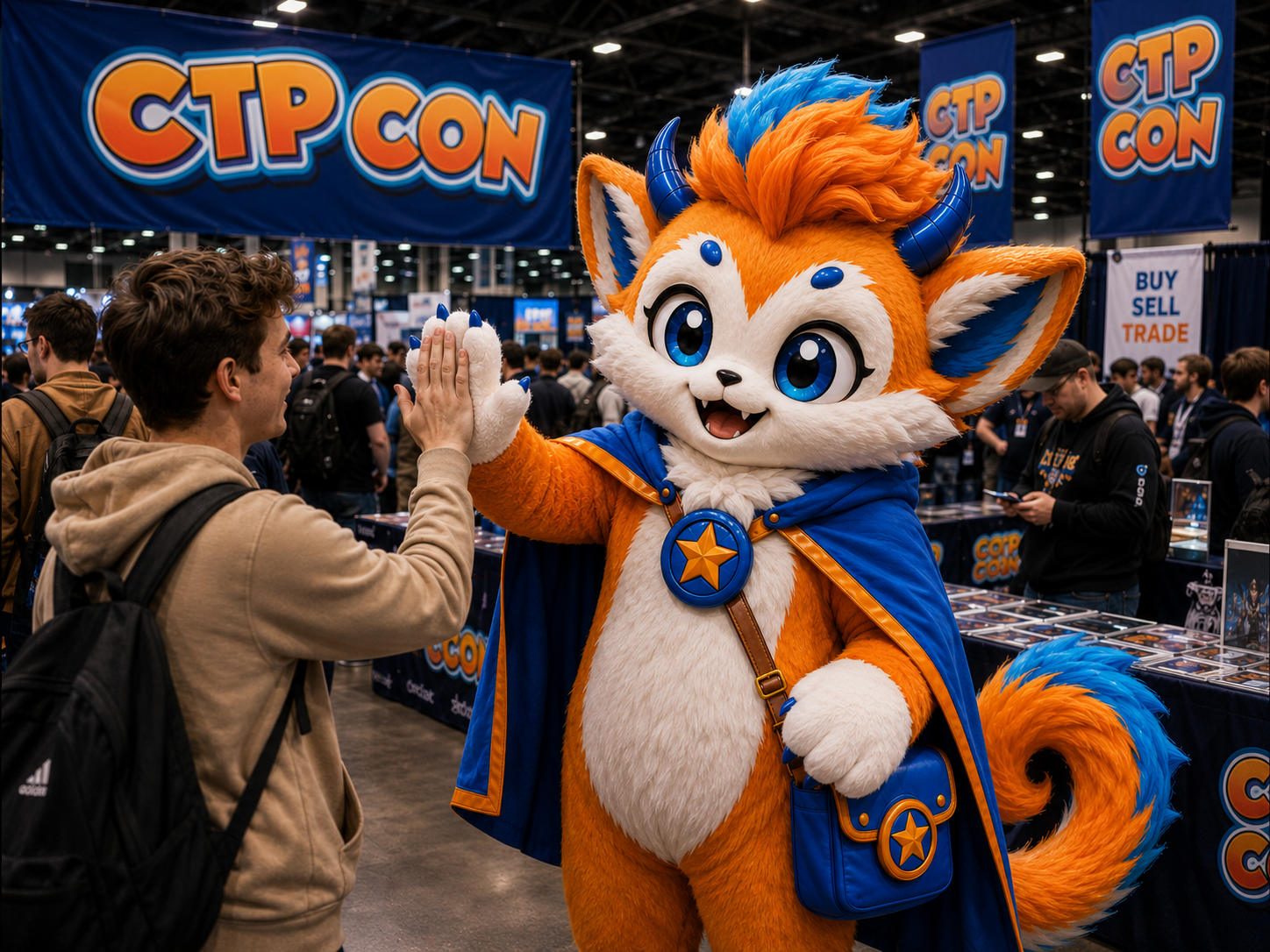 A visitor high fiving the CTP Con mascot