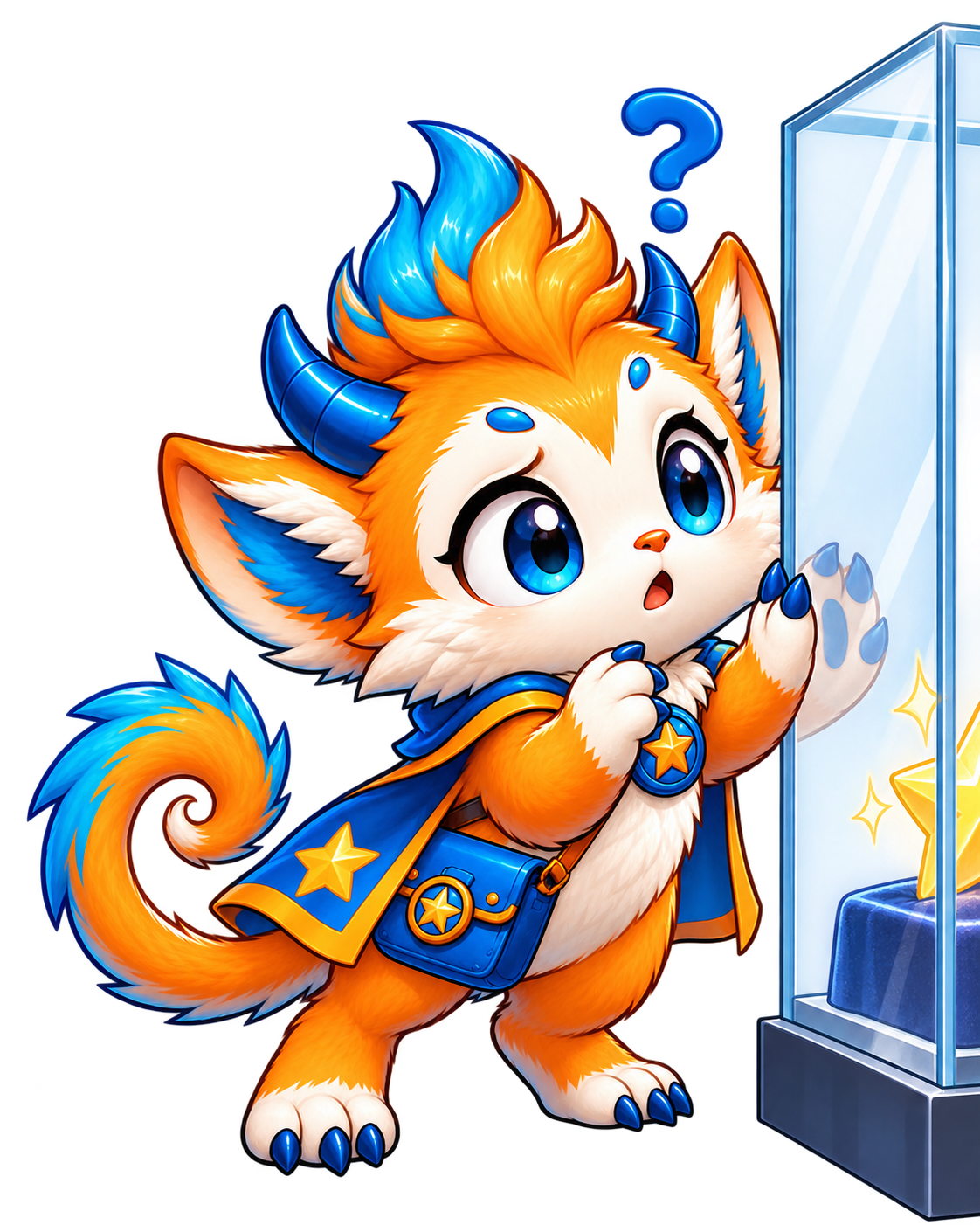Clipsy wondering at something protected behind glass
