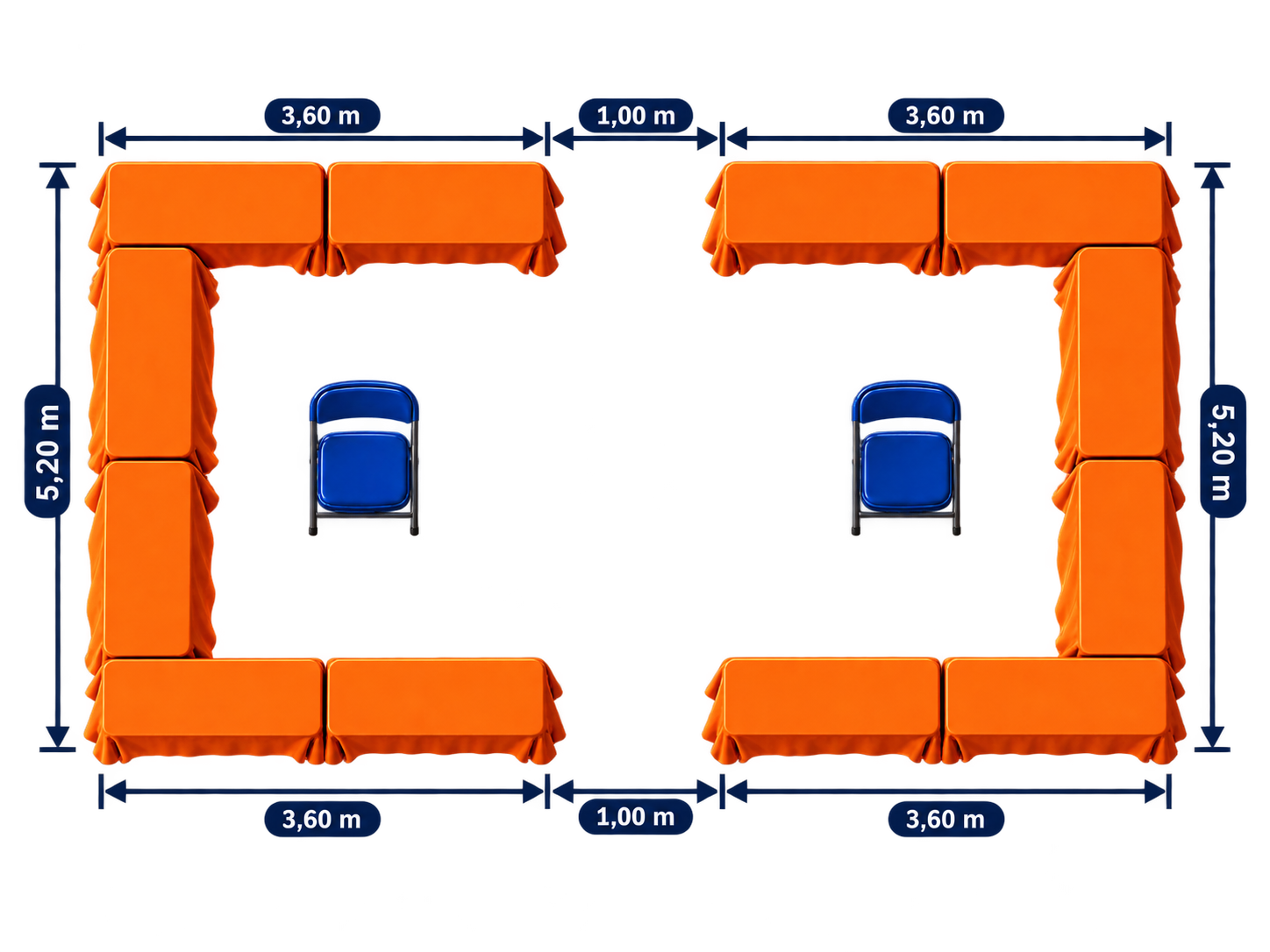 Block Setup vendor table layout with dimensions